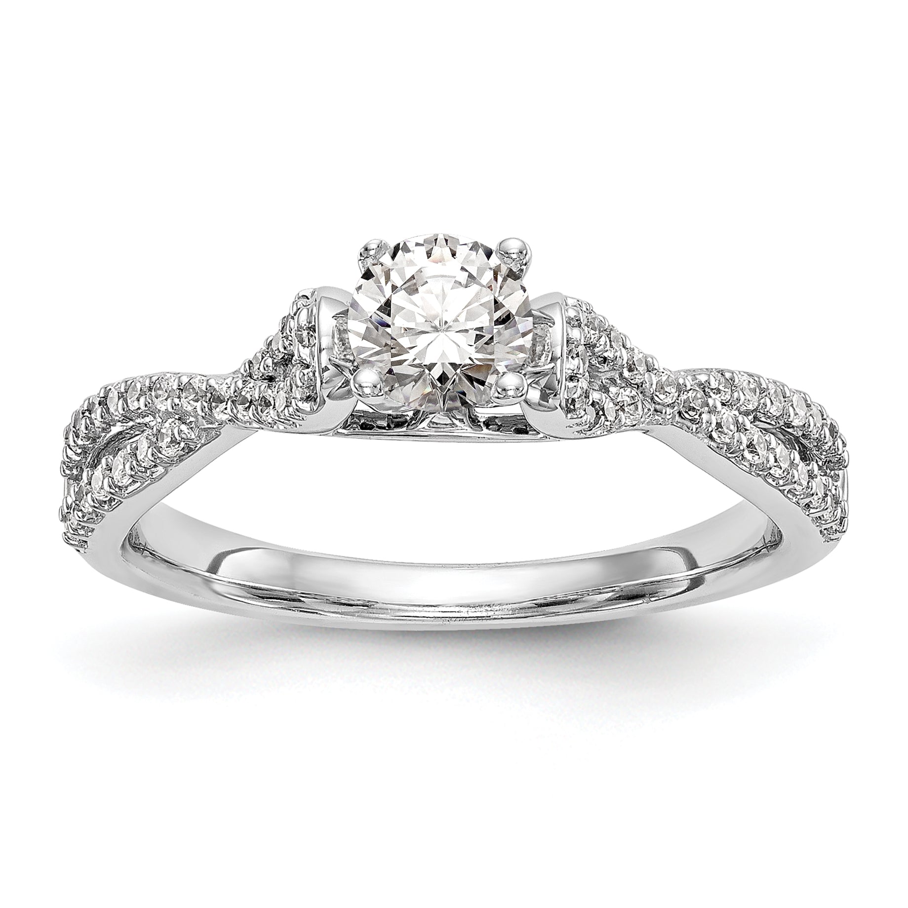 0.24ct. CZ Solid Real 14K White Gold Peg Set Criss-Cross Engagement Ring