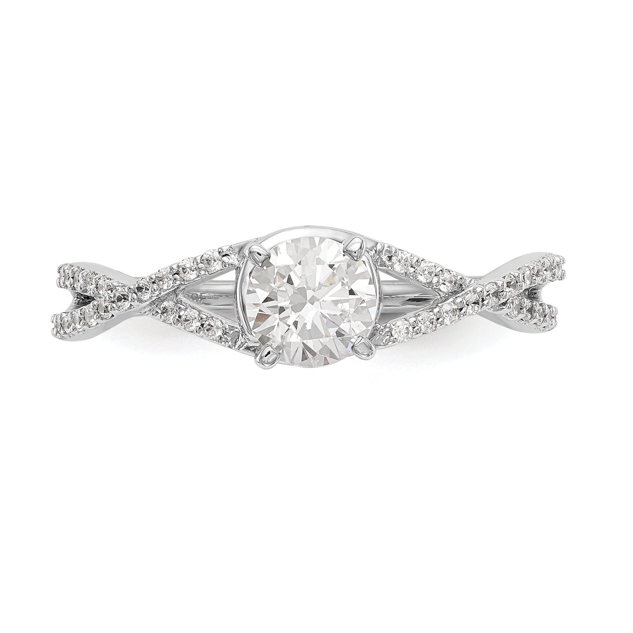0.15ct. CZ Solid Real 14k White Gold Peg Set Criss-Cross Engagement Ring