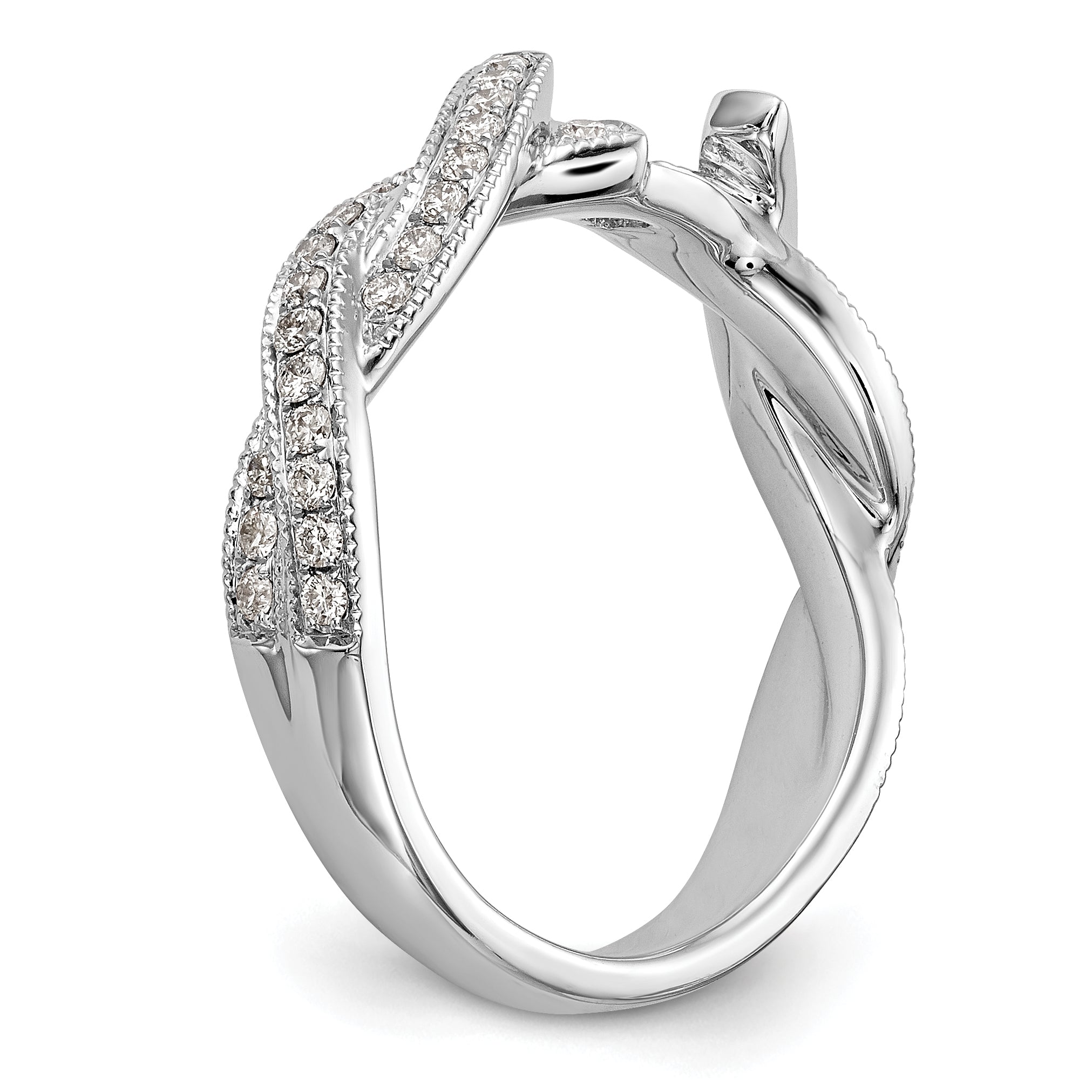 0.40ct. CZ Solid Real 14k White Gold Peg Set Criss-Cross Engagement Ring