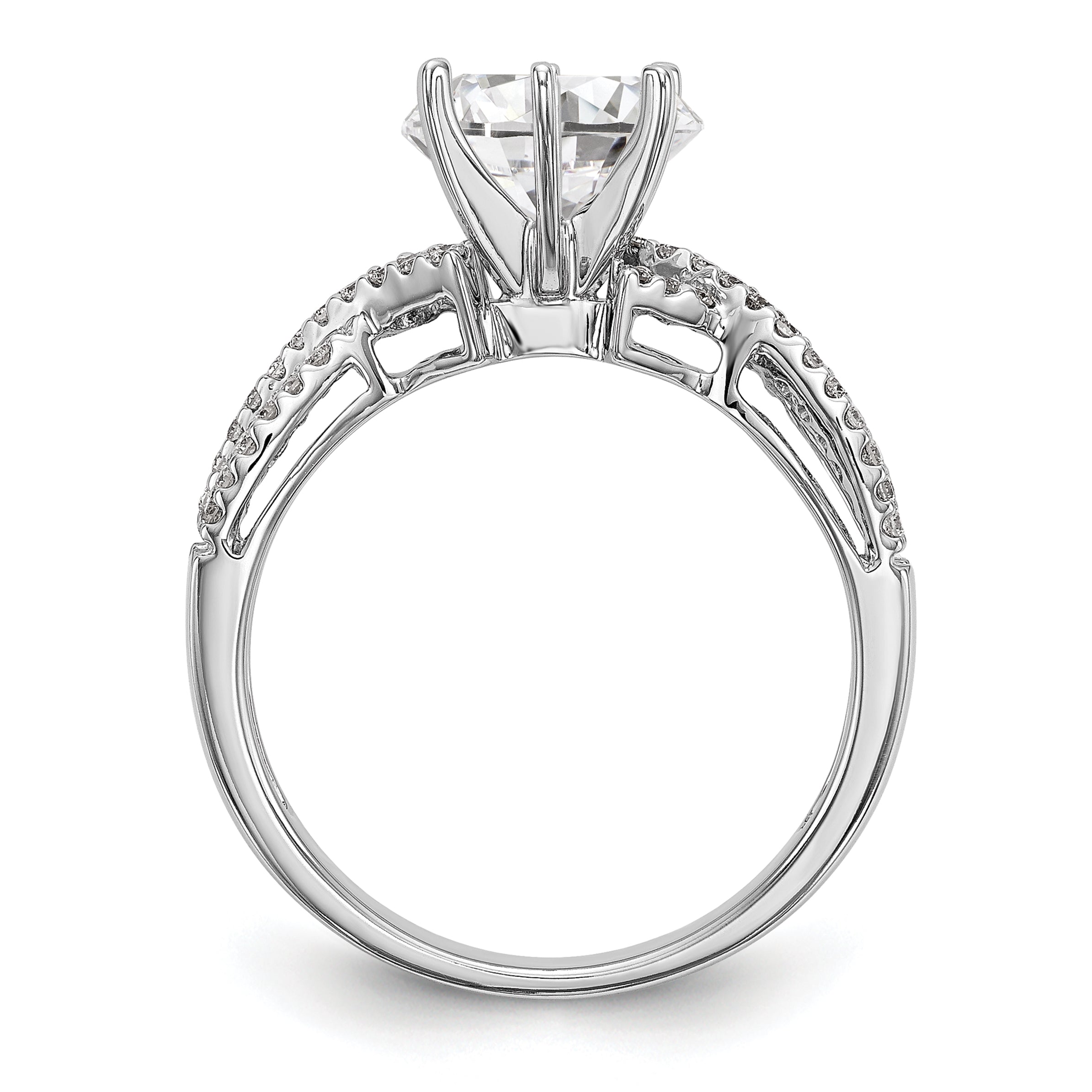 0.20ct. CZ Solid Real 14k White Gold Peg Set Criss-Cross Engagement Ring