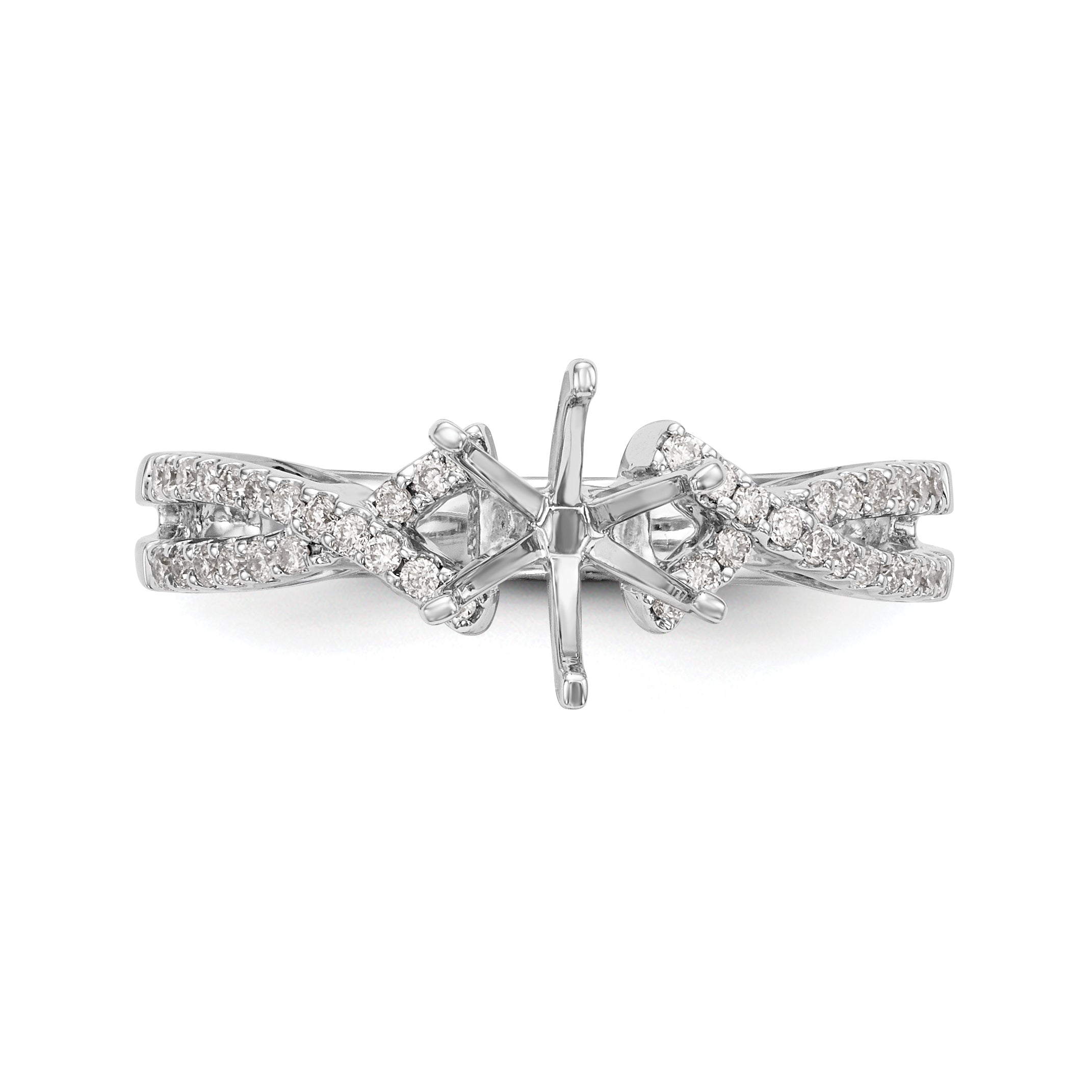 0.20ct. CZ Solid Real 14k White Gold Peg Set Criss-Cross Engagement Ring