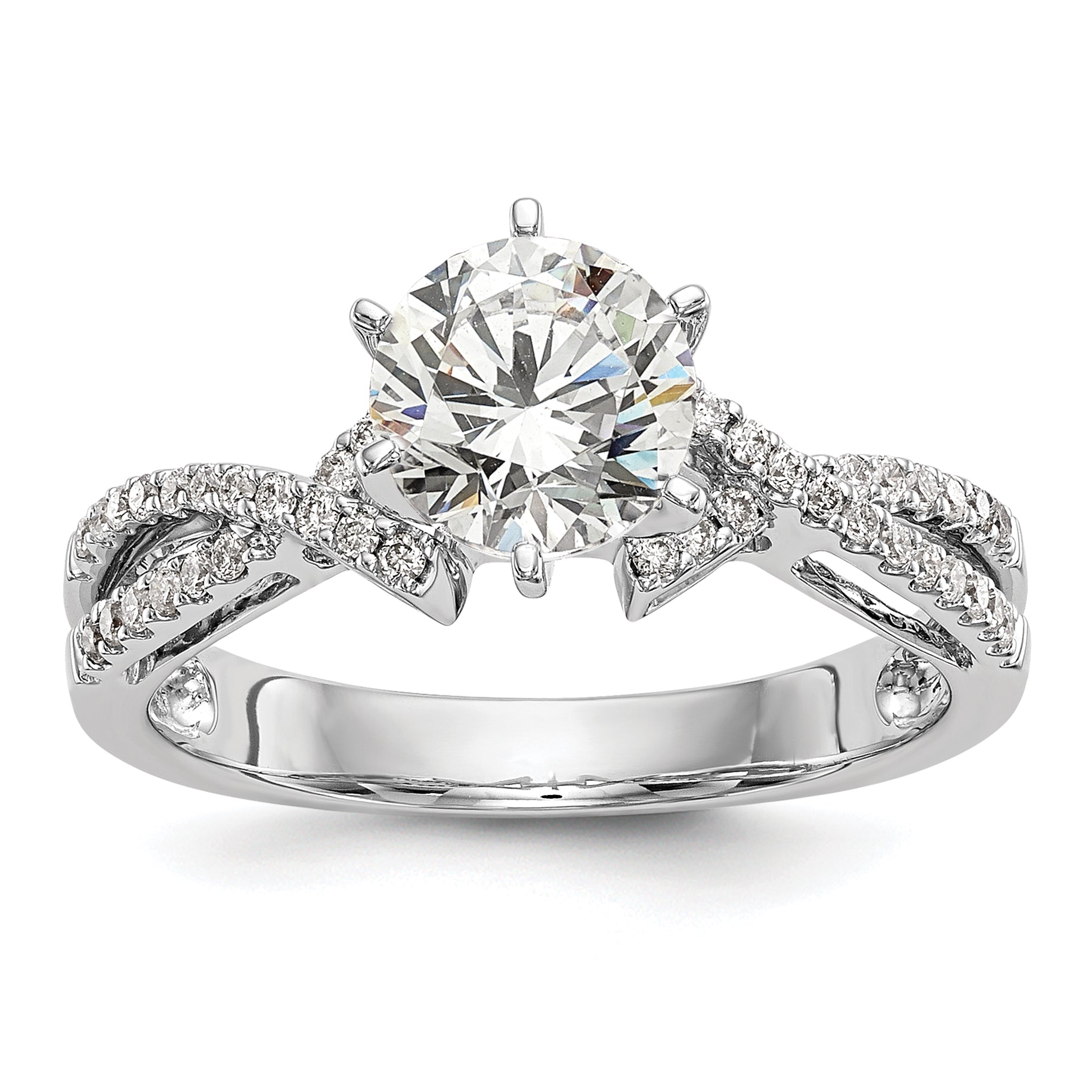 0.20ct. CZ Solid Real 14k White Gold Peg Set Criss-Cross Engagement Ring