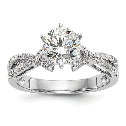 0.20ct. CZ Solid Real 14k White Gold Peg Set Criss-Cross Engagement Ring