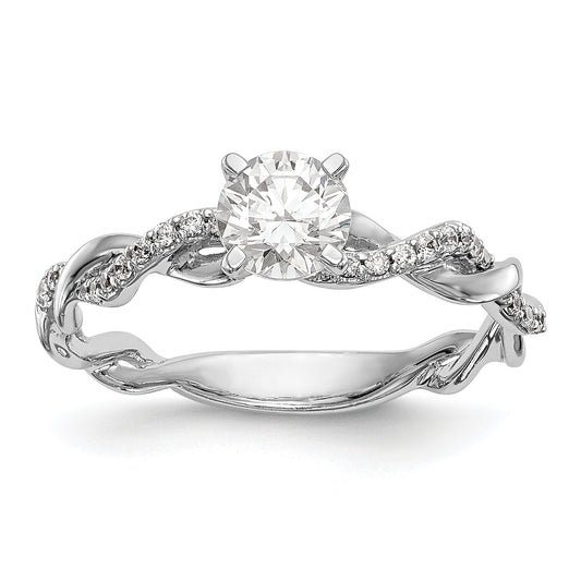 0.11ct. CZ Solid Real 14k White Gold Peg Set Criss-Cross Engagement Ring