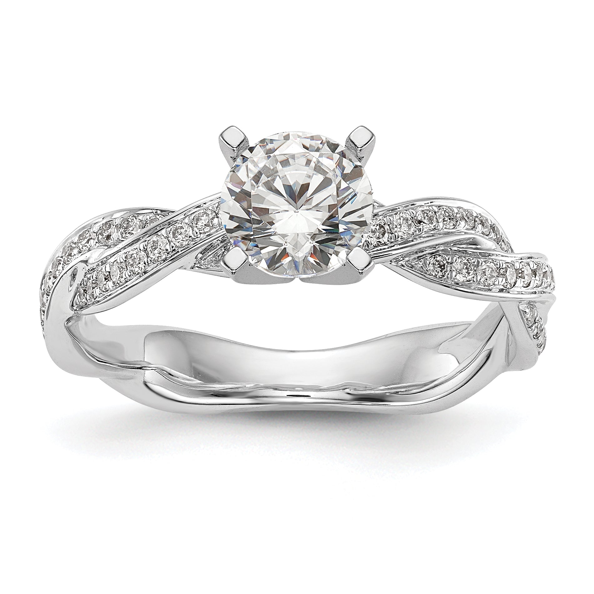 0.35ct. CZ Solid Real 14k White Gold Peg Set Criss-Cross Engagement Ring
