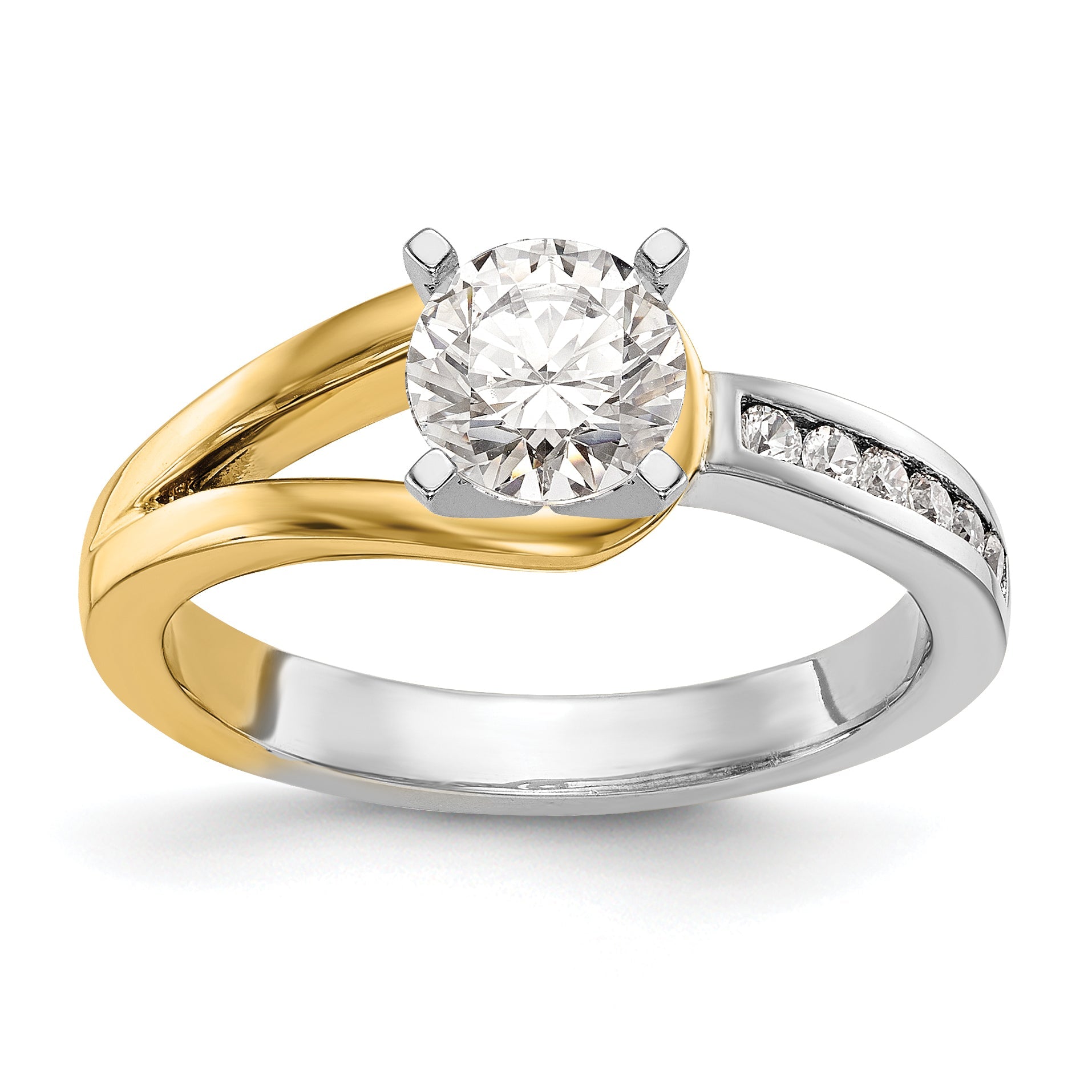 0.15ct. CZ Solid Real 14K Two-tone Peg Set Engagement Ring