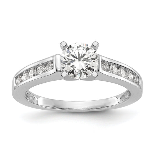 0.10ct. CZ Solid Real 14K White Gold Peg Set Engagement Ring