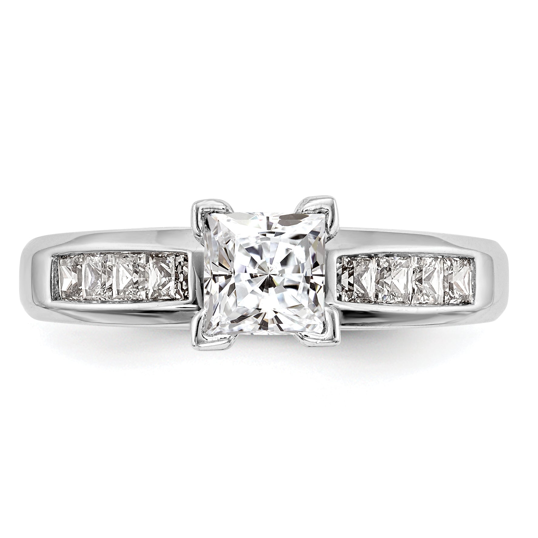 0.50ct. CZ Solid Real 14K White Gold Peg Set Princess Cut Engagement Ring