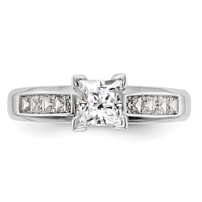 0.50ct. CZ Solid Real 14K White Gold Peg Set Princess Cut Engagement Ring
