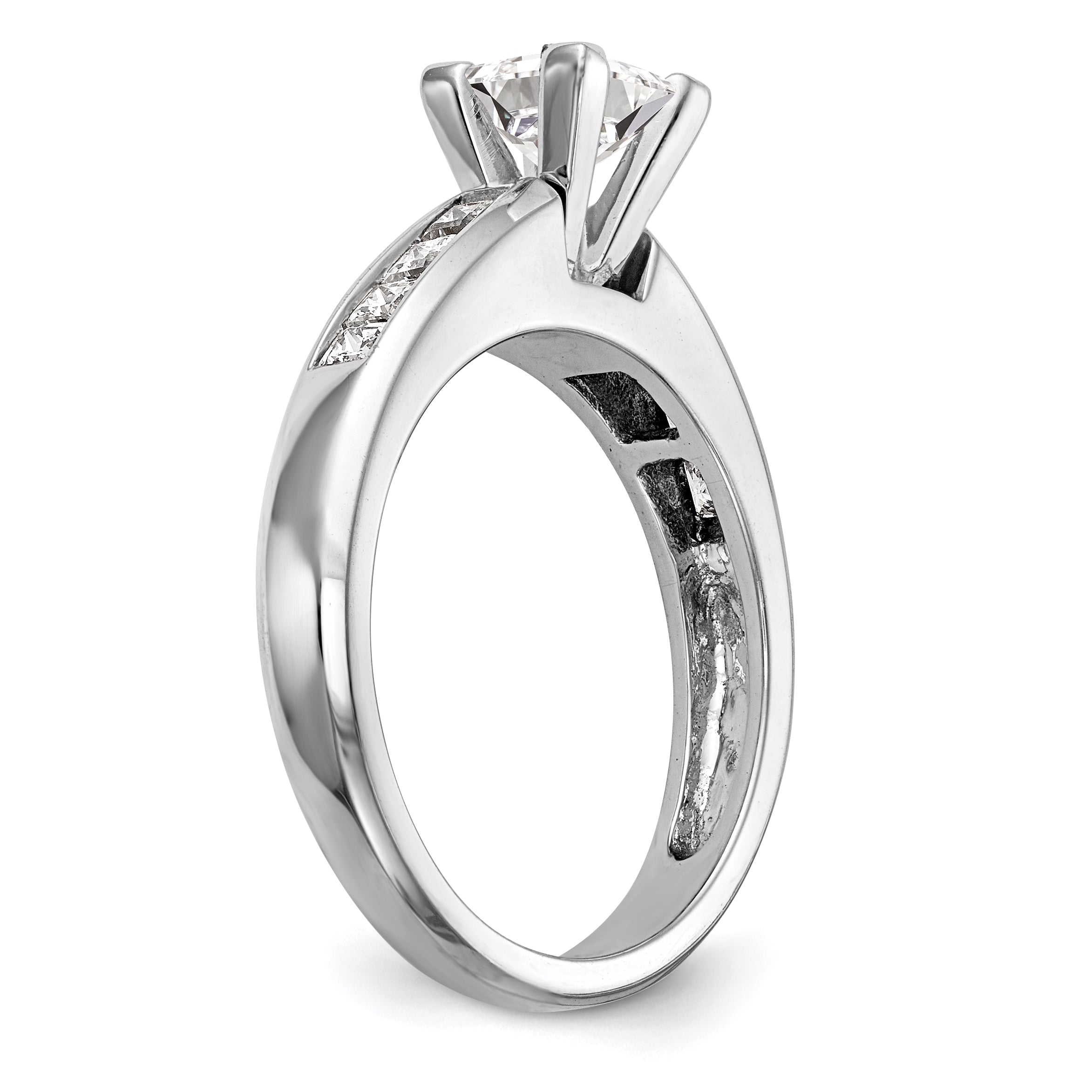 0.50ct. CZ Solid Real 14K White Gold Peg Set Princess Cut Engagement Ring