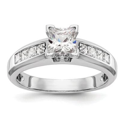 0.50ct. CZ Solid Real 14K White Gold Peg Set Princess Cut Engagement Ring