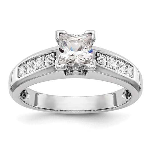 0.50ct. CZ Solid Real 14K White Gold Peg Set Princess Cut Engagement Ring