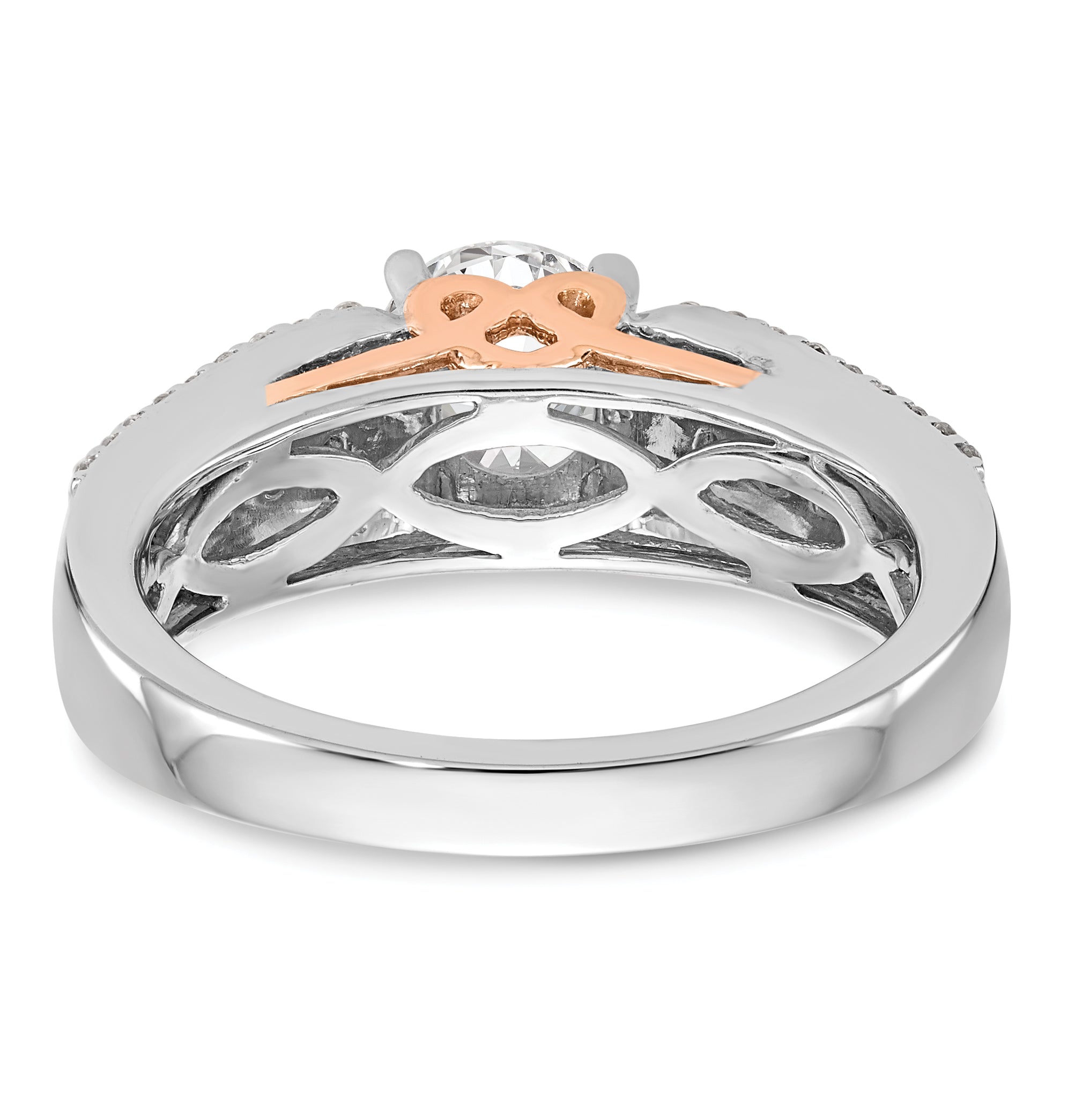 0.25ct. CZ Solid Real 14k Two-Tone Peg Set w/Pink Sapphire Semi-mnt Engagement Ring