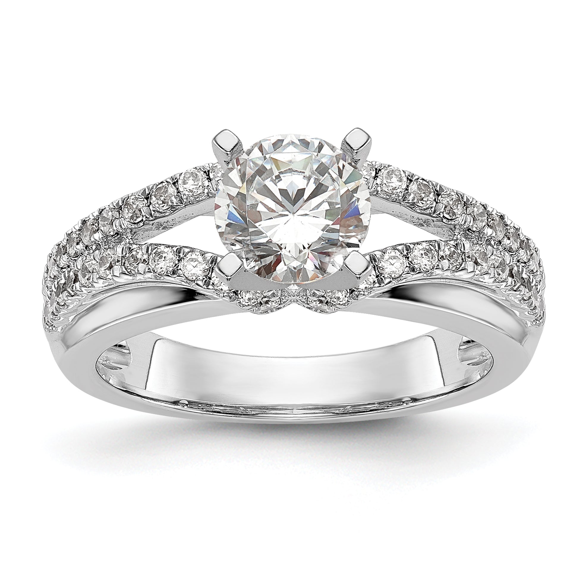 0.44ct. CZ Solid Real 14K White Gold Peg Set Engagement Ring