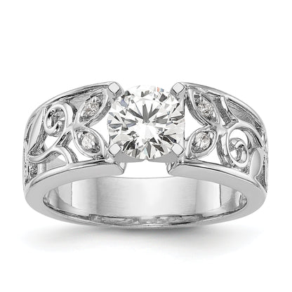 0.04ct. CZ Solid Real 14K White Gold Peg Set Engagement Ring