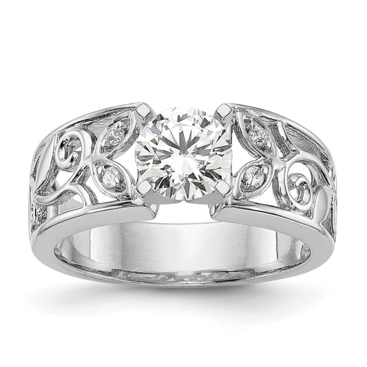 0.04ct. CZ Solid Real 14K White Gold Peg Set Engagement Ring