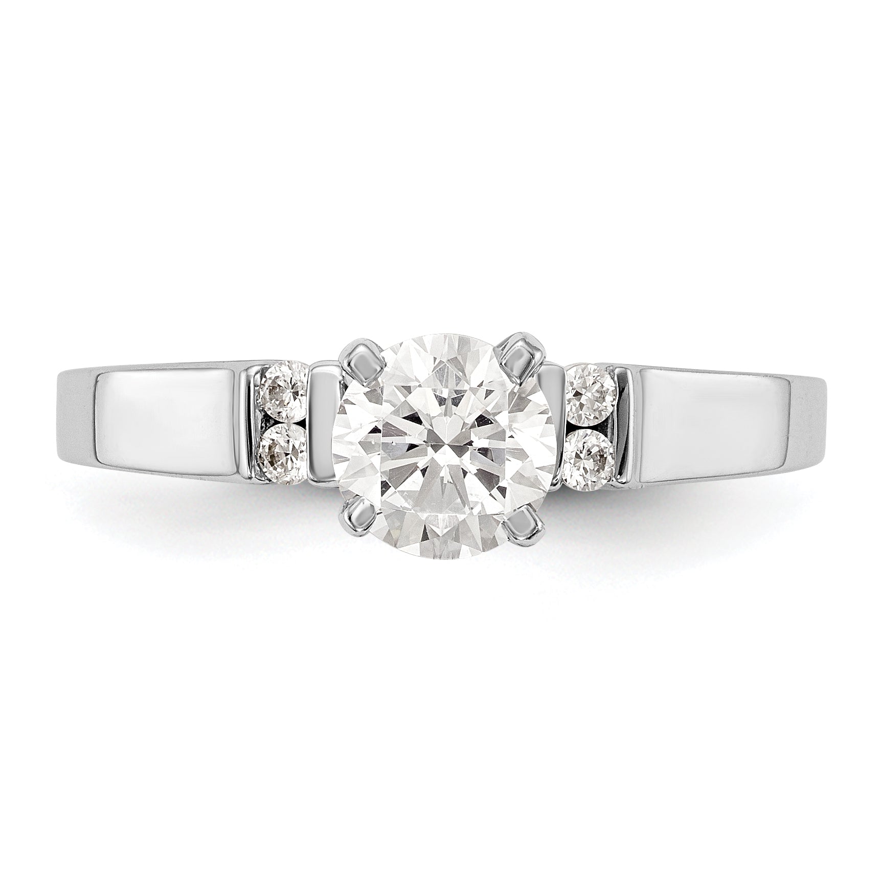 0.08ct. CZ Solid Real 14K White Gold Peg Set Semi Mount Engagement Ring