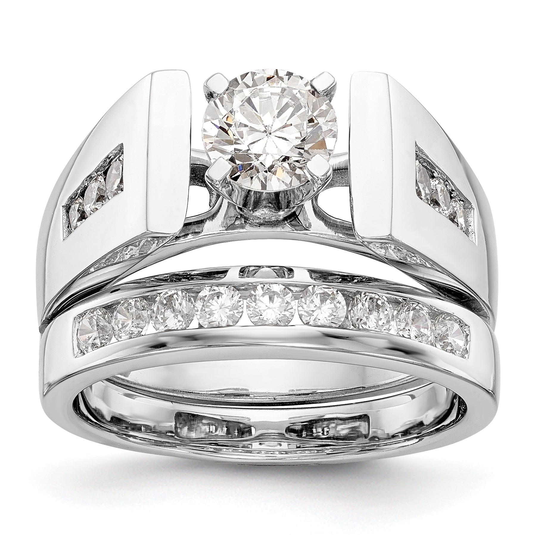 0.22ct. CZ Solid Real 14K White Gold Peg Set Engagement Ring