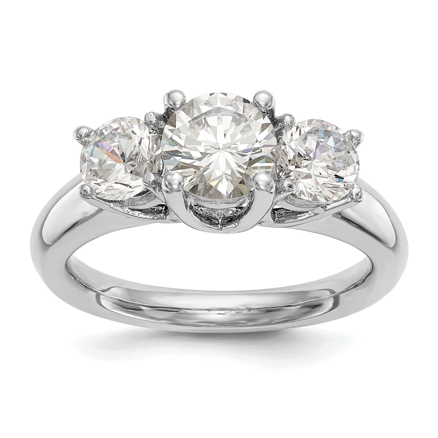 1.25ct. CZ Solid Real 14K White Gold 3-Stone Engagement Ring