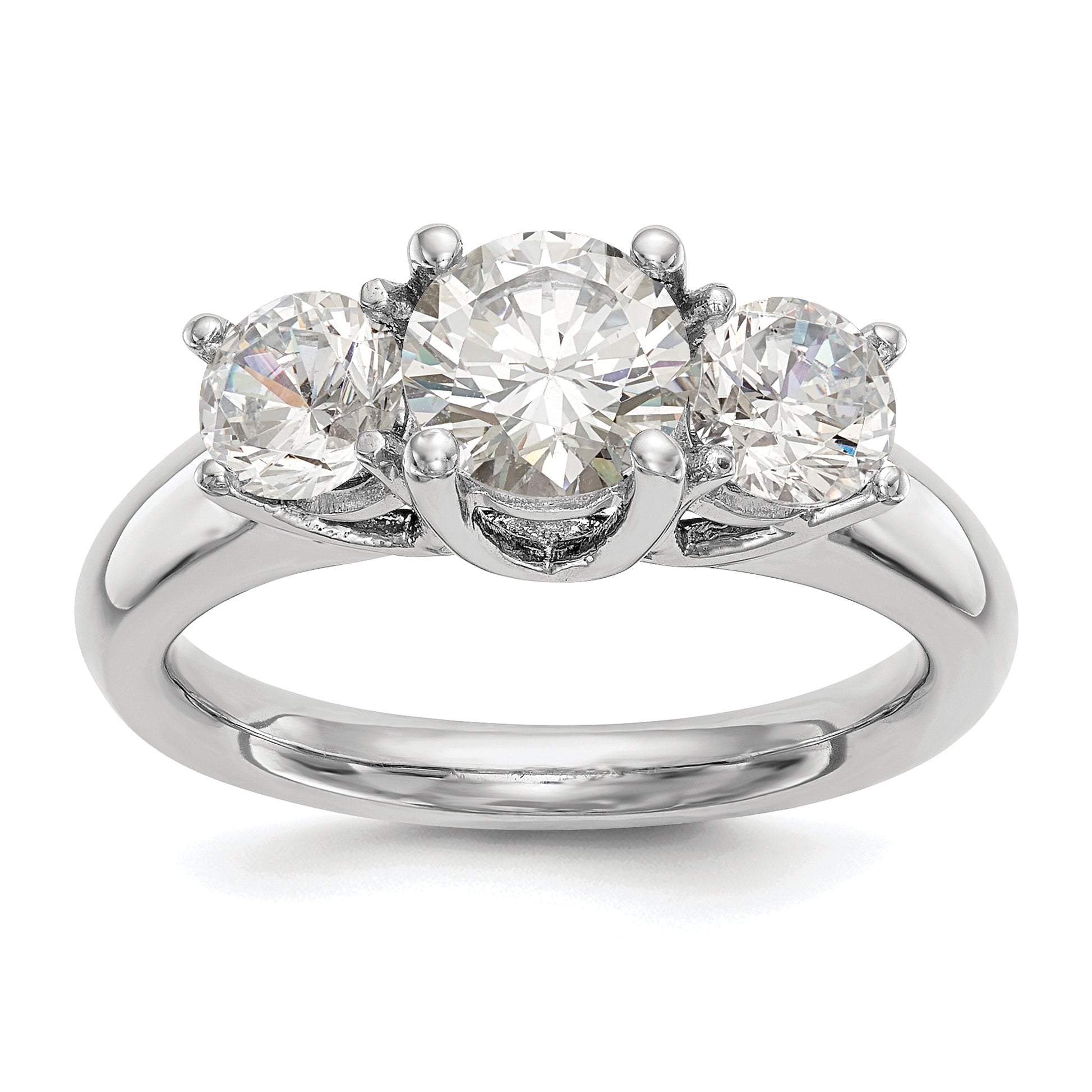 0.13ct. CZ Solid Real 14K White Gold 3-Stone Engagement Ring