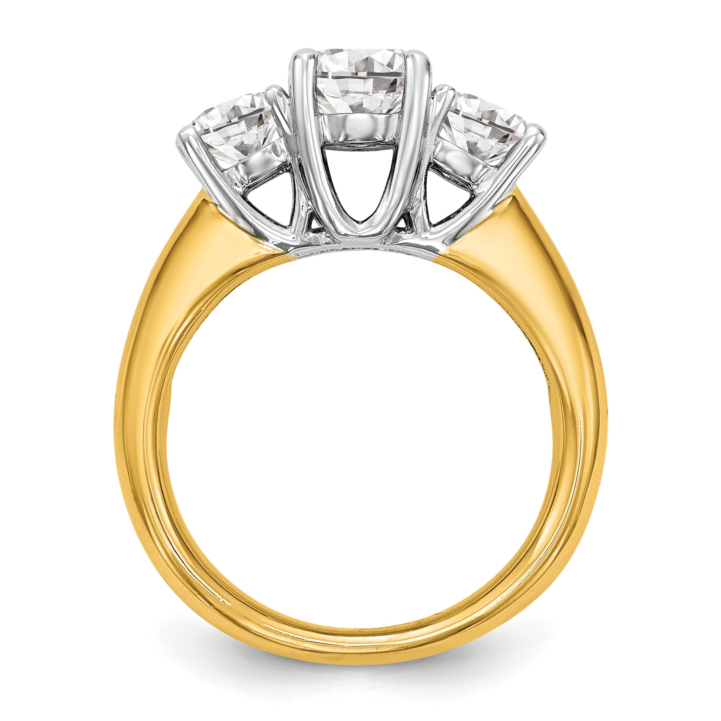 0.13ct. CZ Solid Real 14K Two-tone 3-Stone Engagement Ring