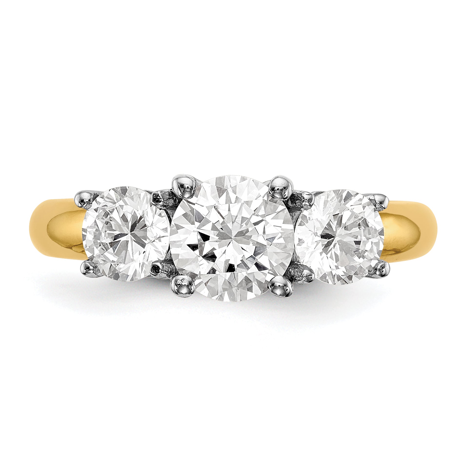 0.13ct. CZ Solid Real 14K Two-tone 3-Stone Engagement Ring