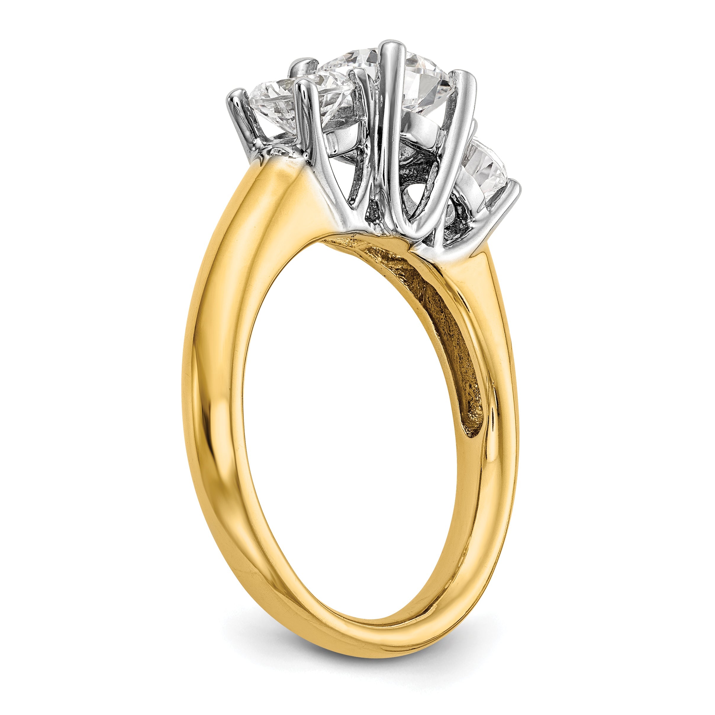 0.13ct. CZ Solid Real 14K Two-tone 3-Stone Engagement Ring