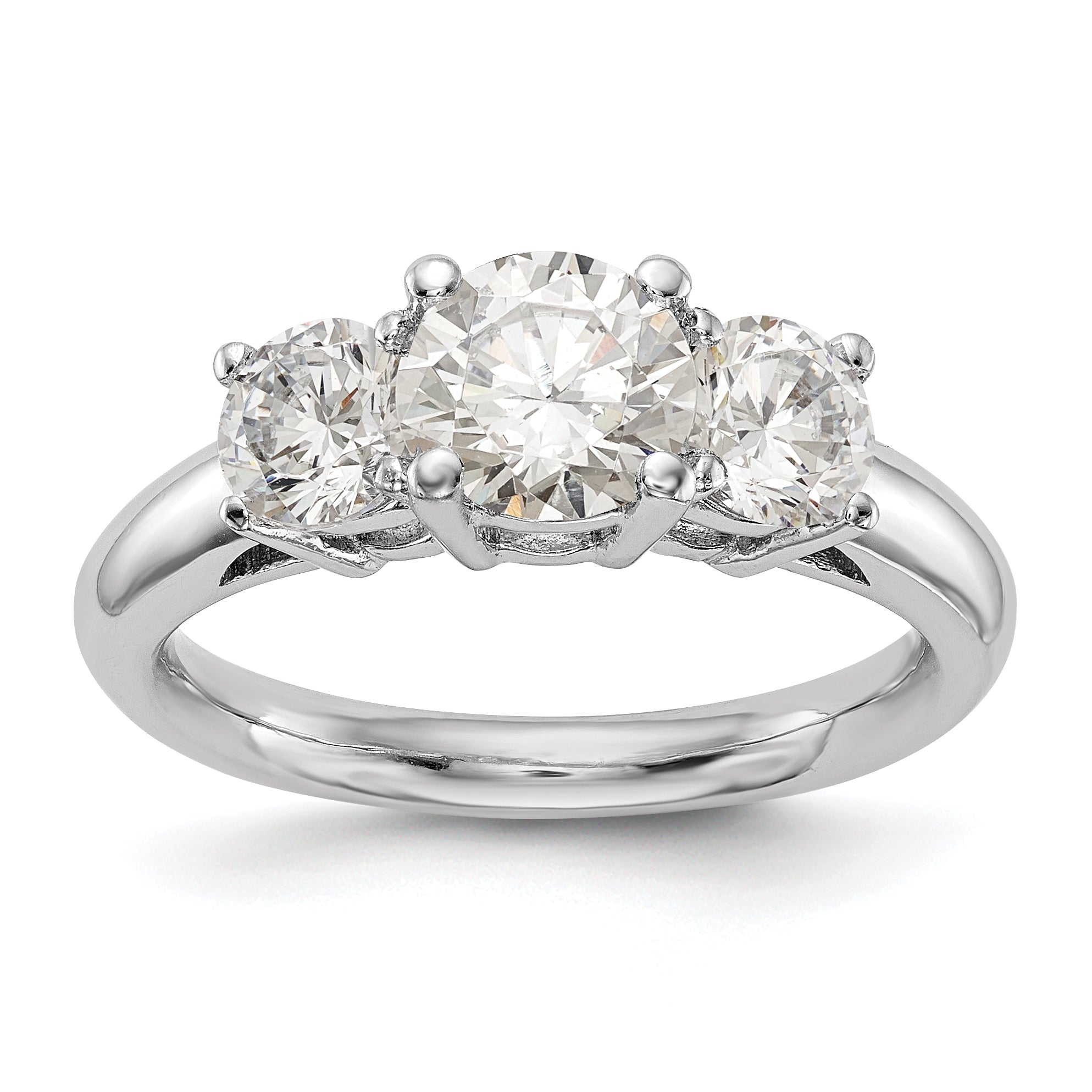 0.17ct. CZ Solid Real 14K White Gold 3-Stone Engagement Ring