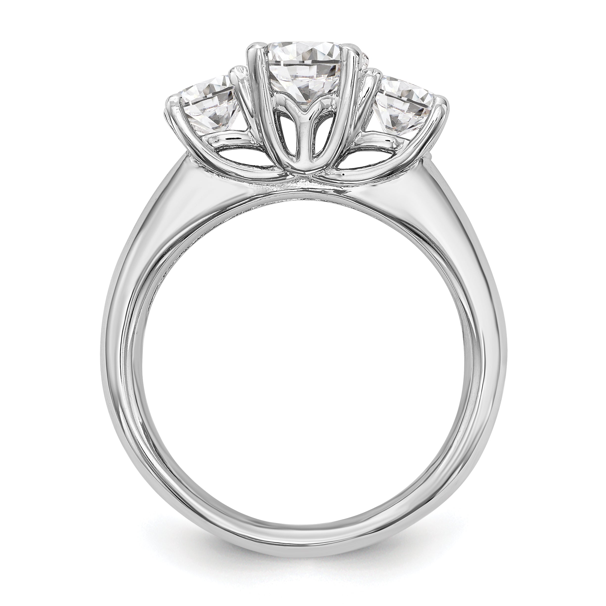 0.13ct. CZ Solid Real 14K White Gold 3-Stone Engagement Ring