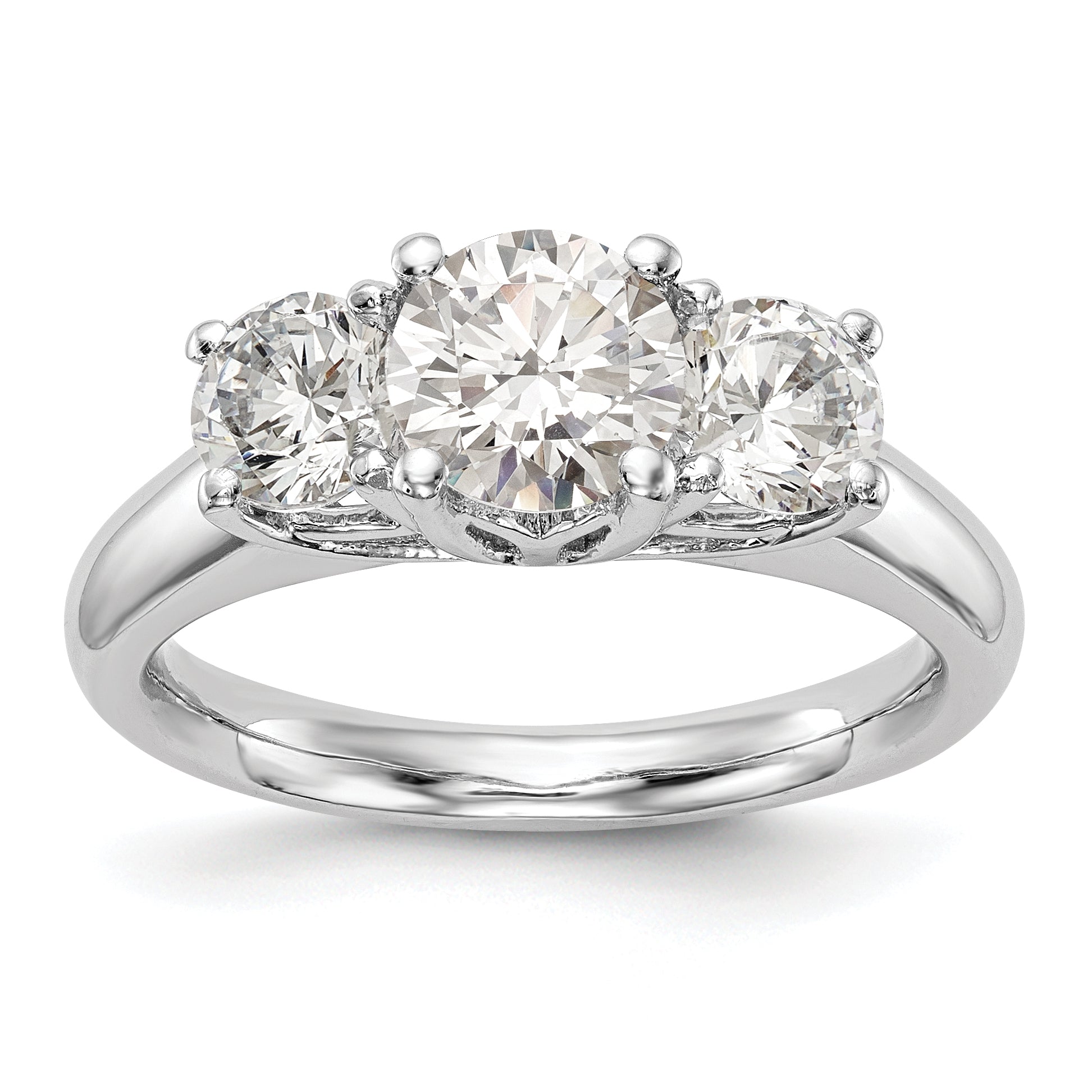 0.13ct. CZ Solid Real 14K White Gold 3-Stone Engagement Ring