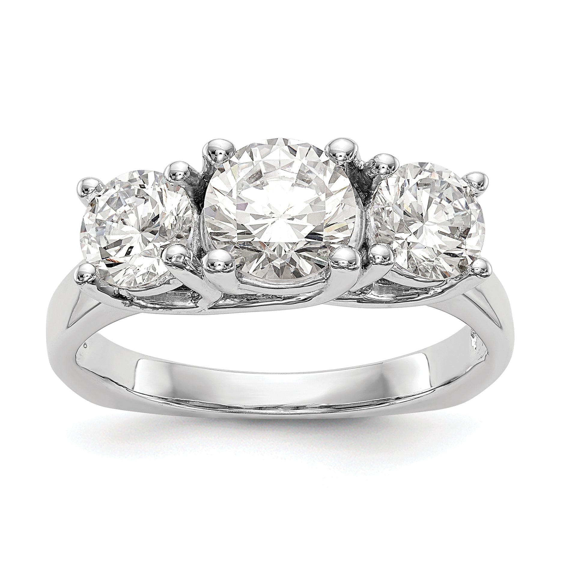 1.50ct. CZ Solid Real 14K White Gold 3-Stone  Engagement Ring