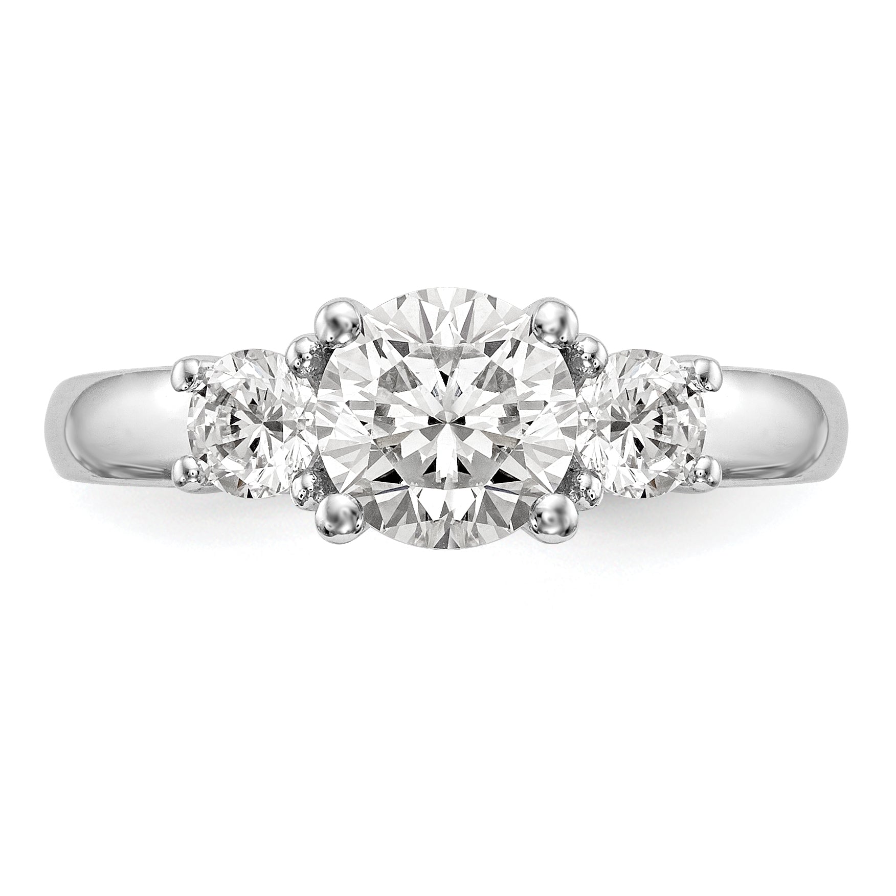 0.13ct. CZ Solid Real 14K White Gold 3-Stone Engagement Ring
