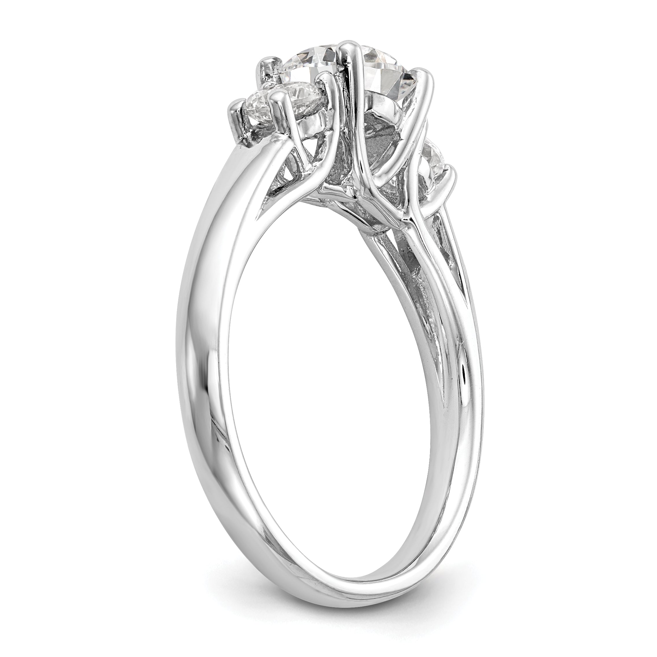 0.13ct. CZ Solid Real 14K White Gold 3-Stone Engagement Ring
