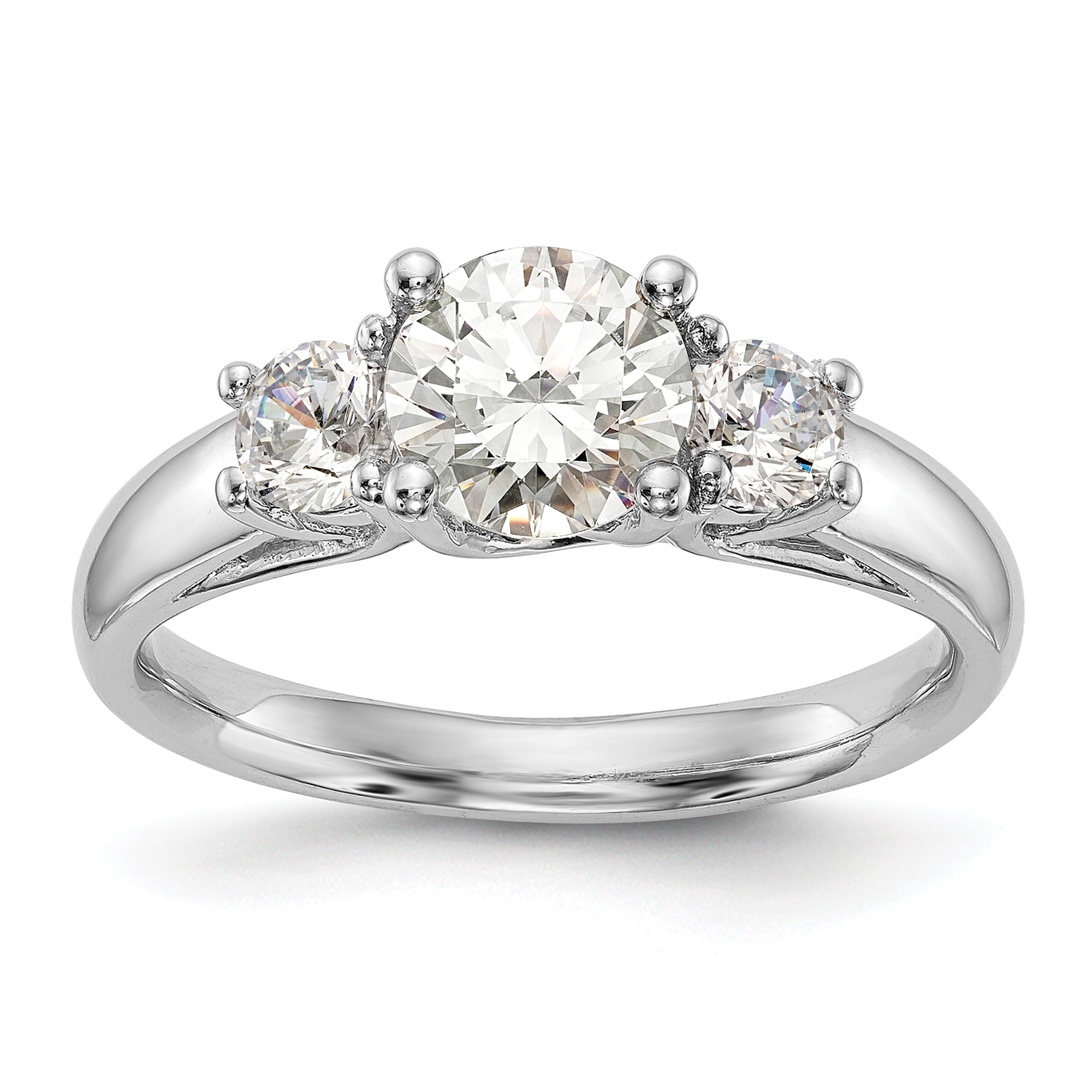 0.75ct. CZ Solid Real 14K White Gold 3-Stone Engagement Ring