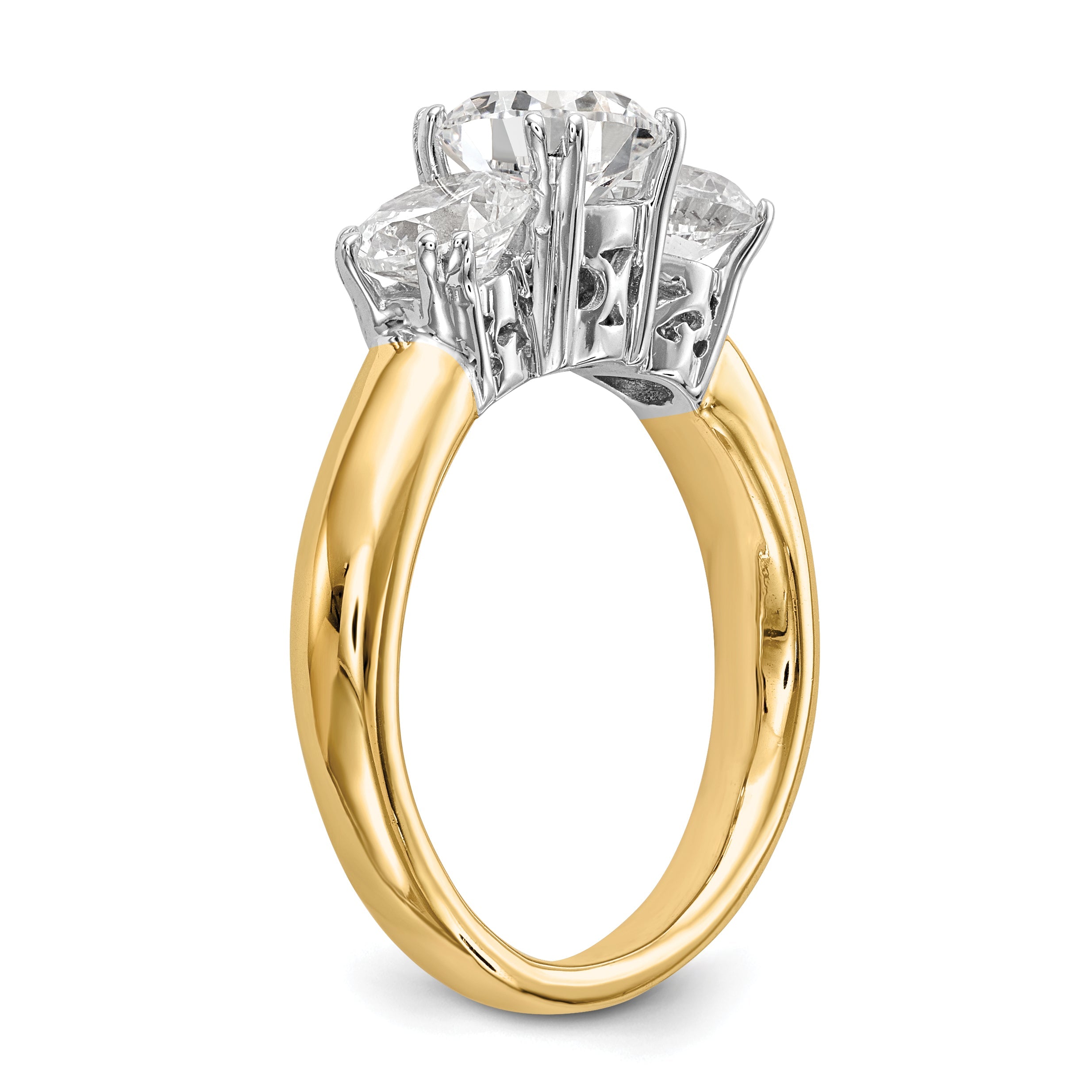 1.00ct. CZ Solid Real 14K Two-tone 3-Stone Engagement Ring