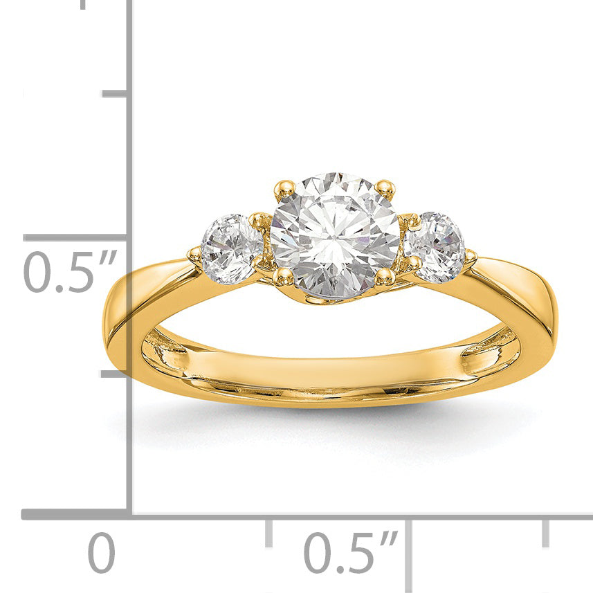 0.75ct. CZ Solid Real 14K Yellow Gold 3-Stone Engagement Ring