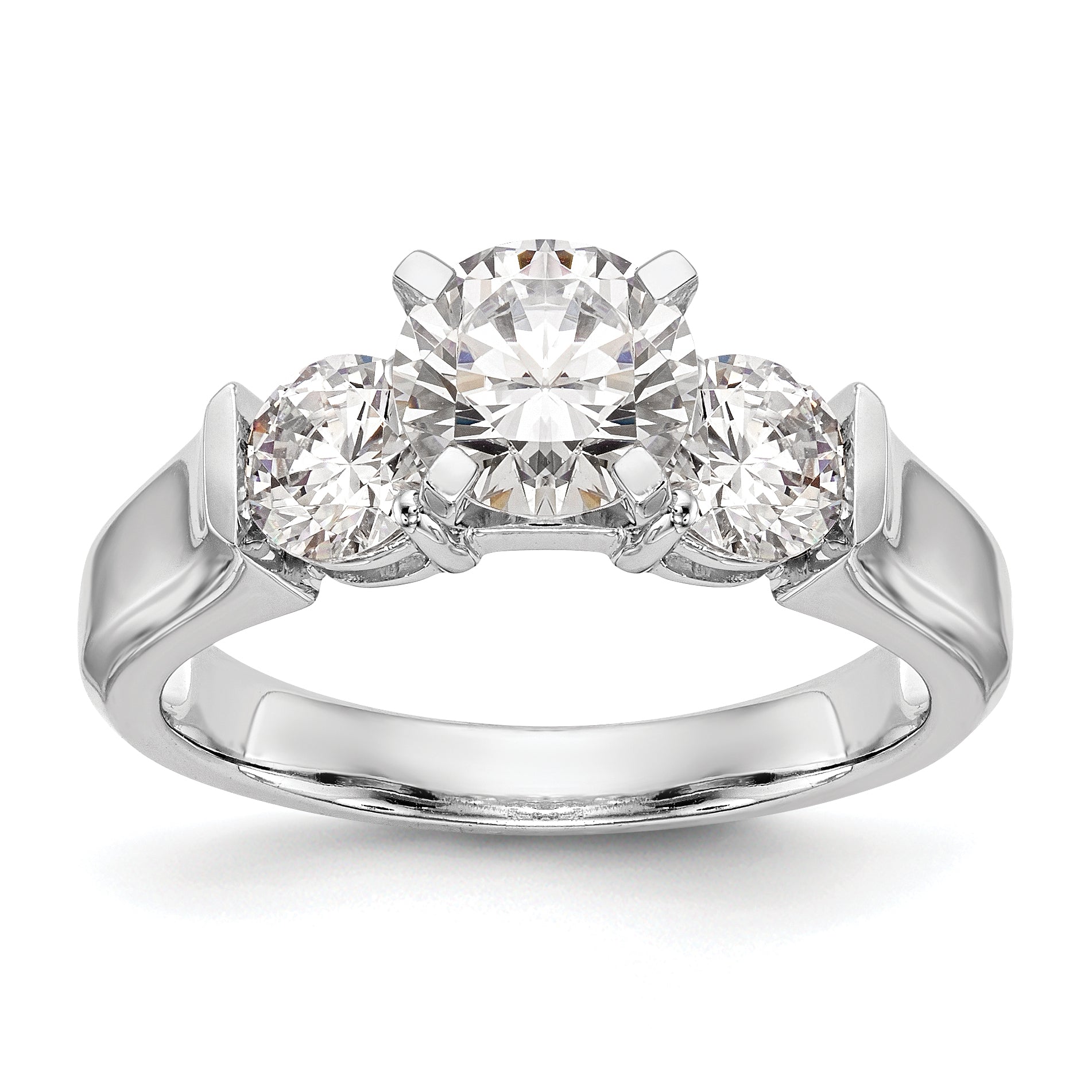 0.75ct. CZ Solid Real 14K White Gold 3-Stone Engagement Ring