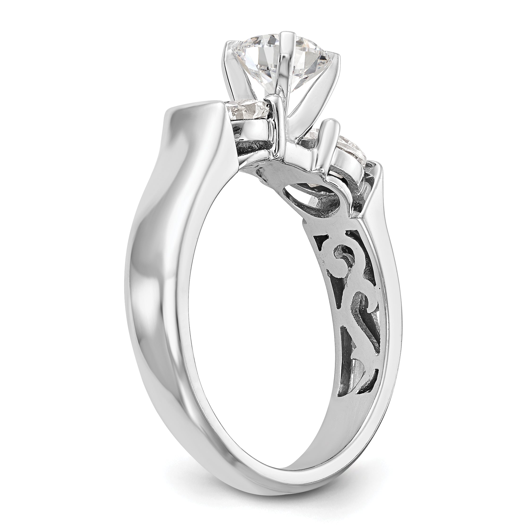 1.00ct. CZ Solid Real 14K White Gold 3-Stone Engagement Ring