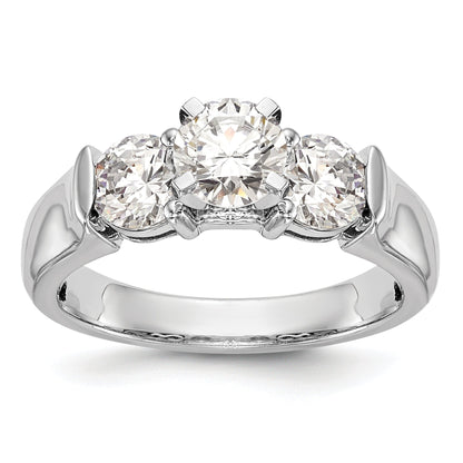 1.00ct. CZ Solid Real 14K White Gold 3-Stone Engagement Ring