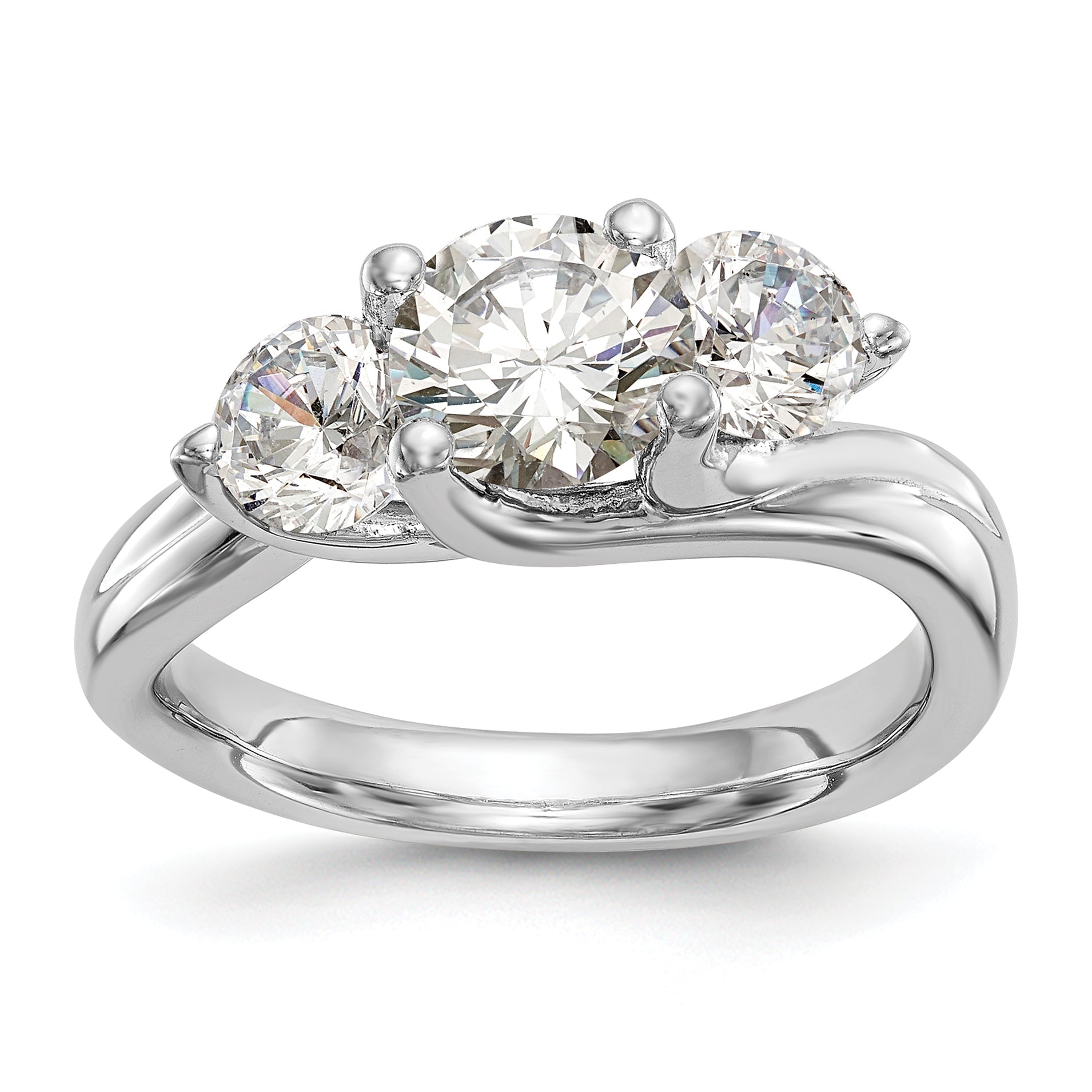 0.38ct. CZ Solid Real 14K White Gold 3-Stone Engagement Ring