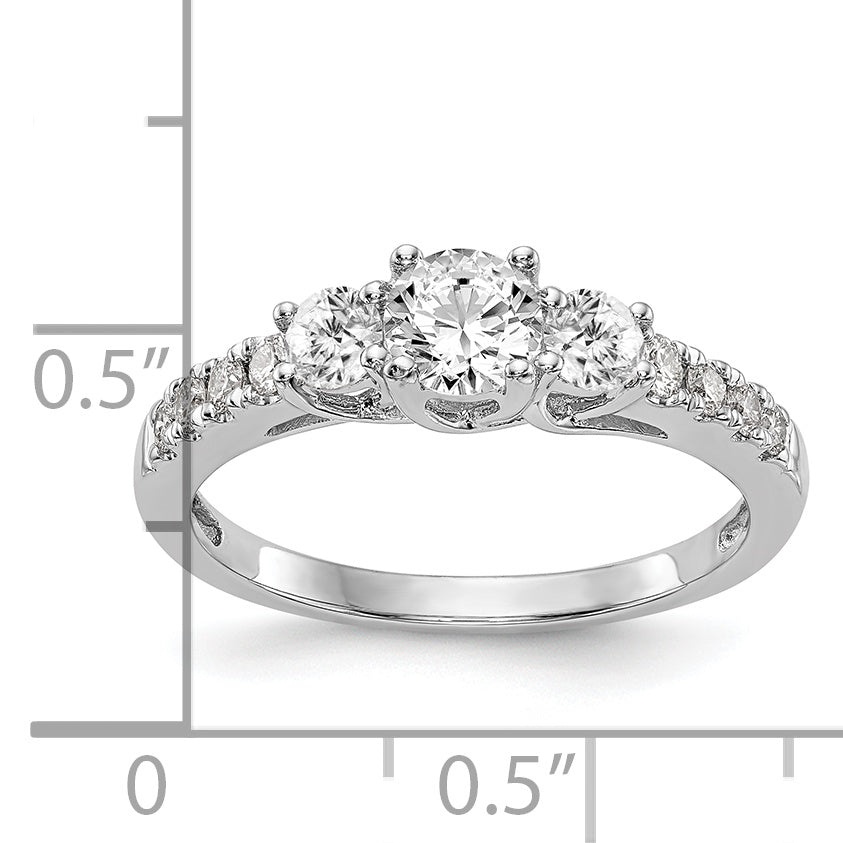 0.33ct. CZ Solid Real 14K White Gold 3-Stone Engagement Ring