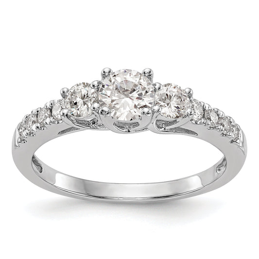 0.33ct. CZ Solid Real 14K White Gold 3-Stone Engagement Ring