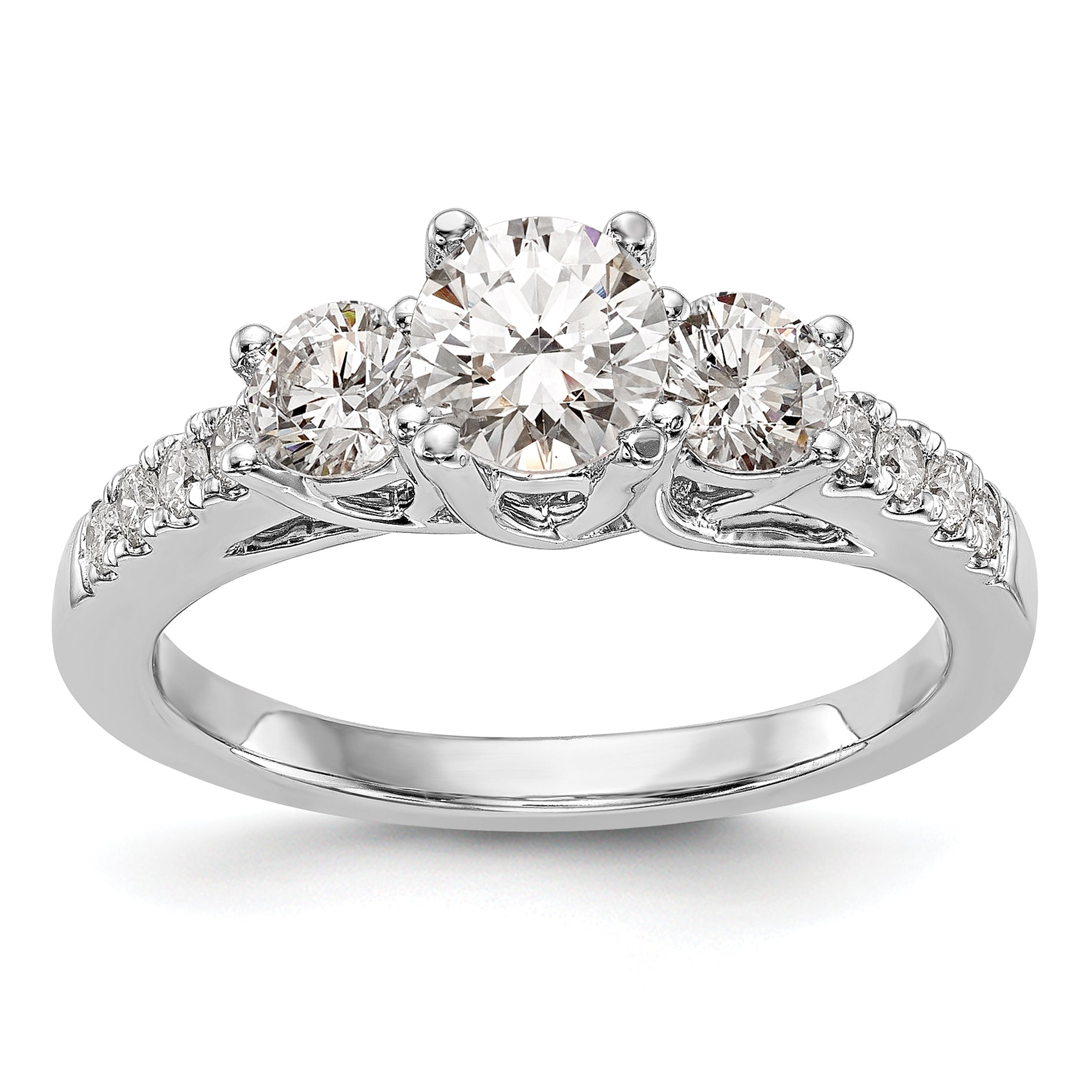 0.33ct. CZ Solid Real 14K White Gold 3-Stone Engagement Ring