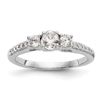 0.33ct. CZ Solid Real 14K White Gold 3-Stone Engagement Ring