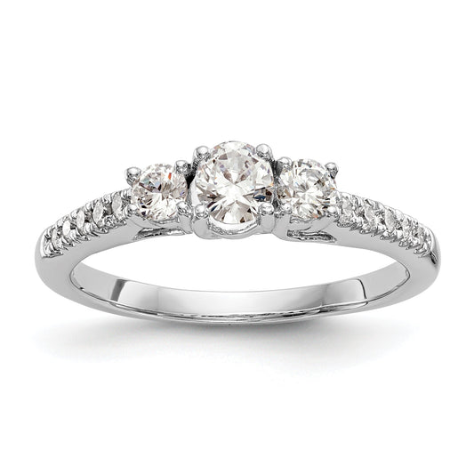 0.33ct. CZ Solid Real 14K White Gold 3-Stone Engagement Ring