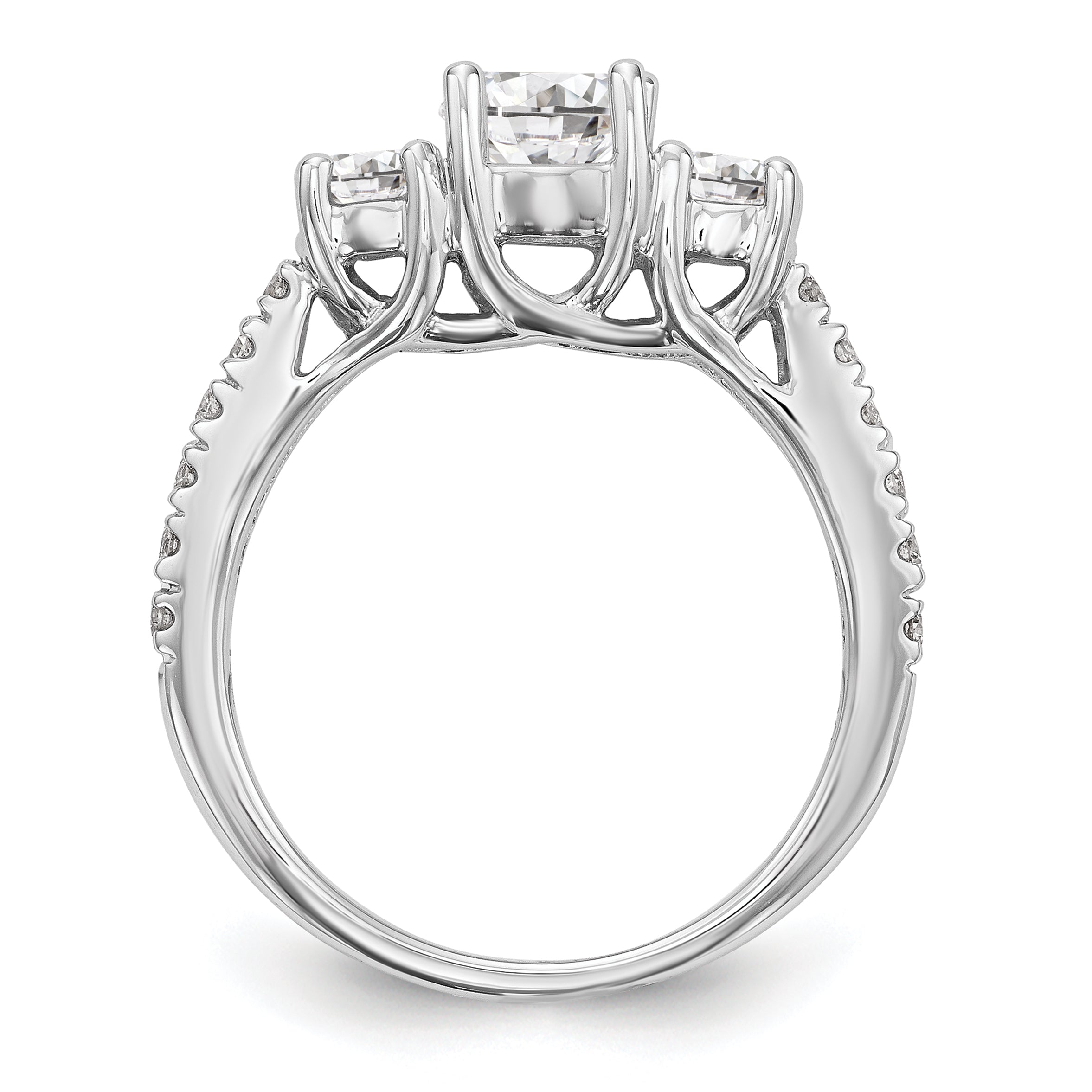 0.75ct. CZ Solid Real 14K White Gold 3-Stone Engagement Ring