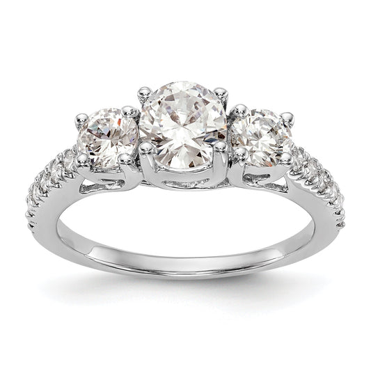 0.75ct. CZ Solid Real 14K White Gold 3-Stone Engagement Ring