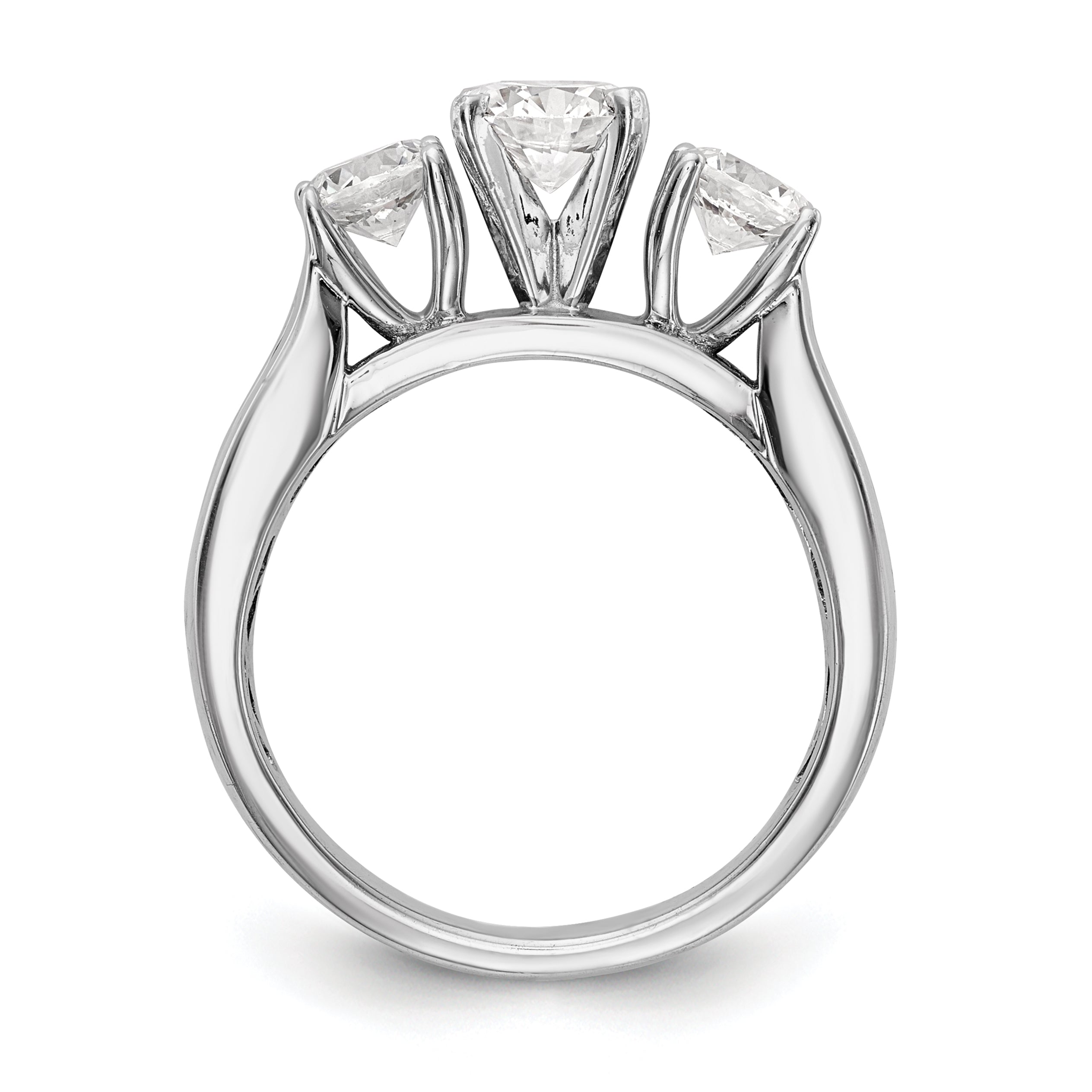 0.75ct. CZ Solid Real 14K White Gold Peg Set 3-Stone Engagement Ring