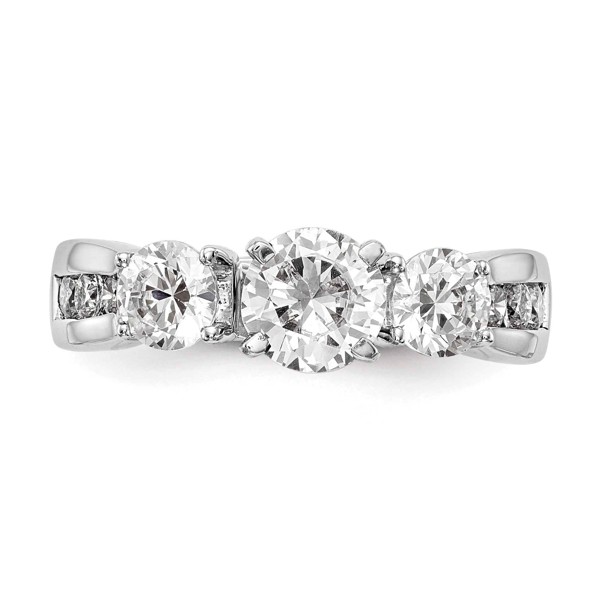 0.75ct. CZ Solid Real 14K White Gold Peg Set 3-Stone Engagement Ring