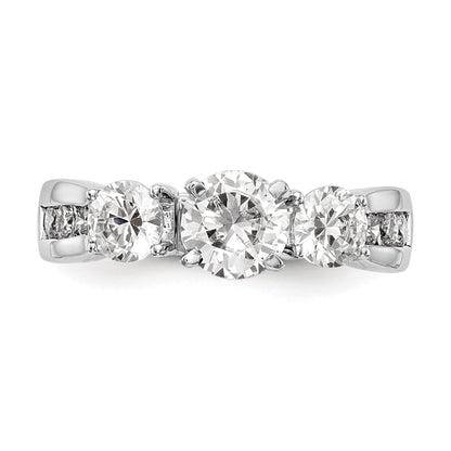 0.75ct. CZ Solid Real 14K White Gold Peg Set 3-Stone Engagement Ring